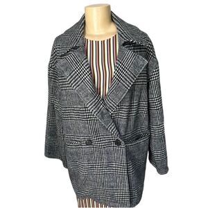 Avec Les Filles Windowpane plaid heavyweight black white Coat small